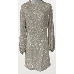 BHLDN Anthropologie Goldie Long Sleeve Sequence Short Mini Wedding Party Dress 4